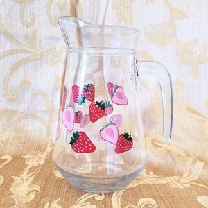 Vintage Strawberry Glass Pitcher Cottagecore Kitchenware Indonesia